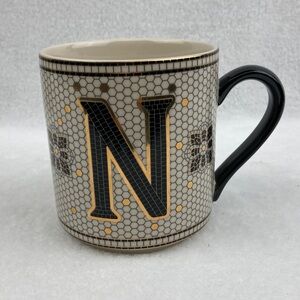 Anthropologie The Bistro Tile Stoneware Mug: Monogram N 15 oz.